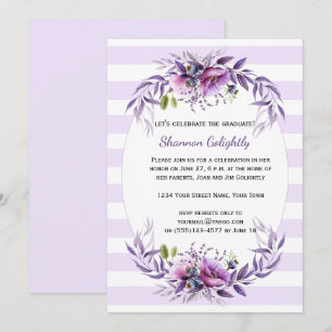 Violett Pink Lila Blumen Streifen Grad Party Einladung