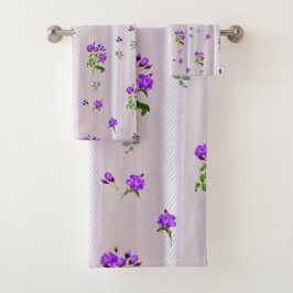 Violett Purplische Aquarellfarben Rose auf rosa Se Badhandtuch Set