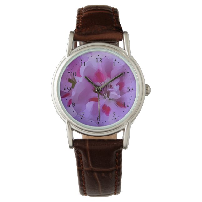 Violett Rosa Abstrakter Hibiskus Blume Armbanduhr (Vorderseite)