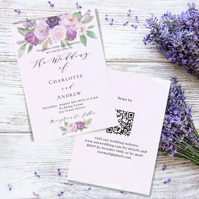 Violett rosa lila Rose QR UAWG Luxus Hochzeit Einladung (Von Creator hochgeladen)