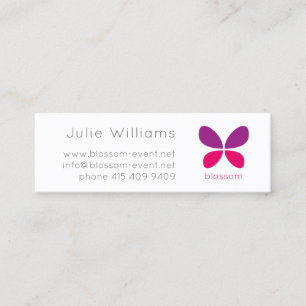 Violett Rosa Minimalistisch Modern BUTTERFLY Logo. Mini Visitenkarte