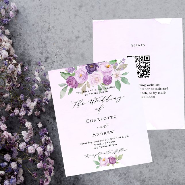 Violett Rosa Rosen QR Haushalt Einladung Hochzeit (Von Creator hochgeladen)