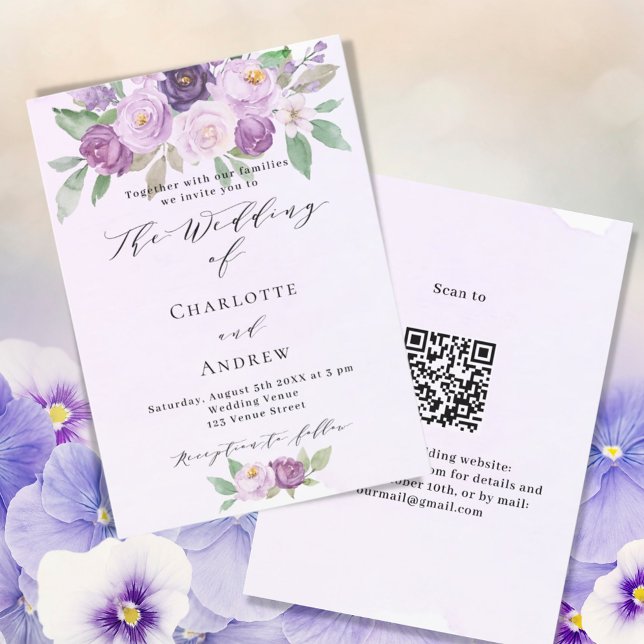 Violett Rosa violette Blumen Rose QR UAWG Hochzeit Einladung (Von Creator hochgeladen)