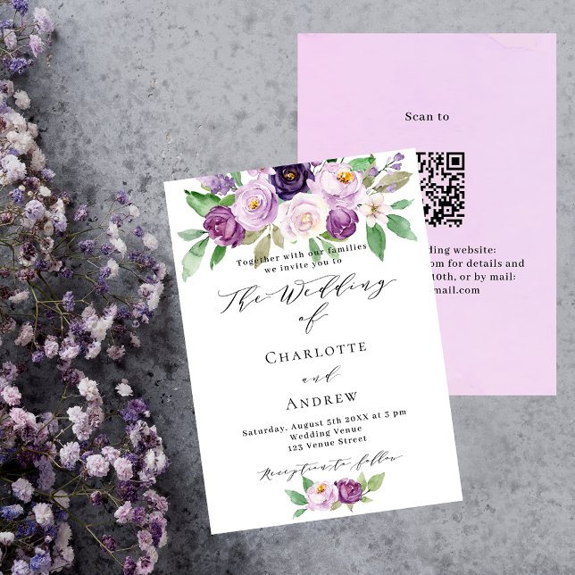 Violett Rosa violette Blumen Rose QR UAWG Hochzeit Einladung (Von Creator hochgeladen)