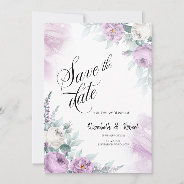 Violett-Rose Save the Date (Vorderseite)