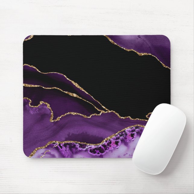 Violett Schwarzer Marmor Agate Dunkler Glamour Gol Mousepad (Mit Mouse)