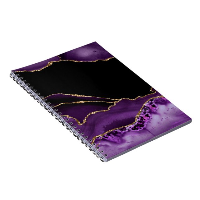 Violett Schwarzer Marmor Agate Dunkler Glamour Gol Notizblock (Rechte Seite)