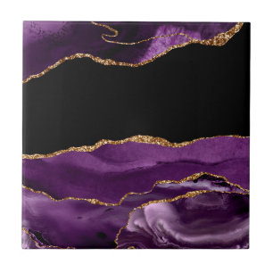 Violett Schwarzer Marmor Agate Glam Golden Glitzer Fliese