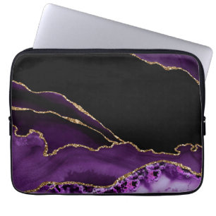 Violett-schwarzer Marmorachat dunkler Glamour gold Laptopschutzhülle