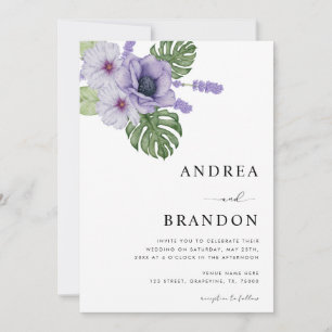 Violett Tropisches Leaf Botanisches All in One Wed Einladung