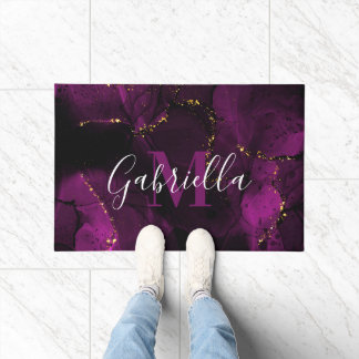 Violett und goldener Marmor Fußmatte