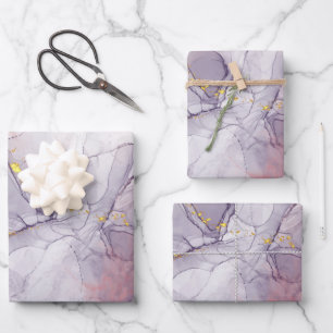 Violett und Goldmarmor Geschenkpapier Set