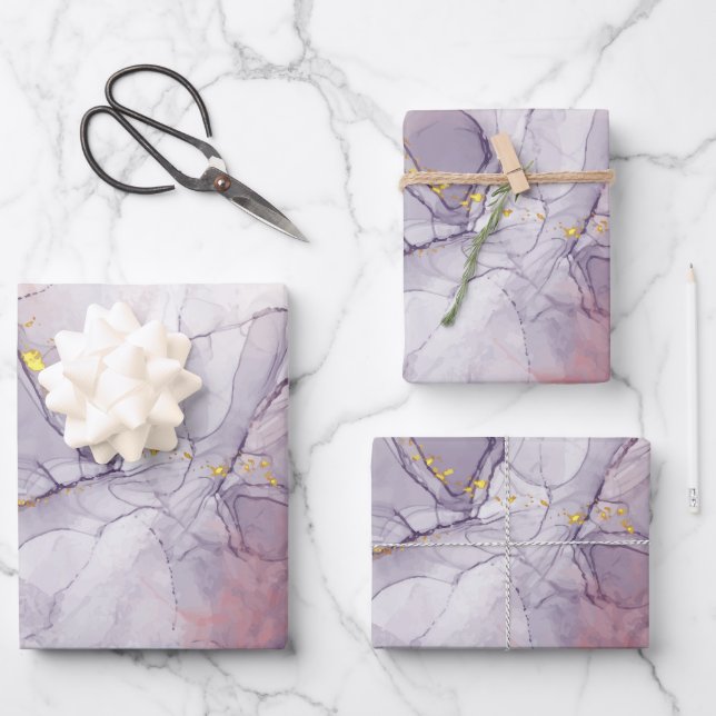 Violett und Goldmarmor Geschenkpapier Set (Vorderseite)
