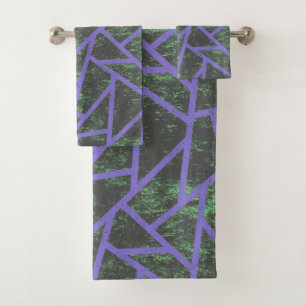 Violett und grünes Mosaik Badhandtuch Set