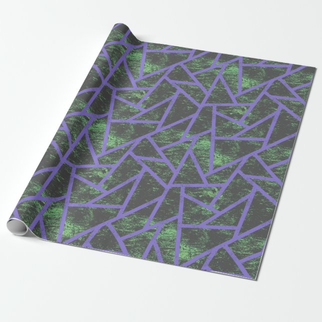 Violett und grünes Mosaik Geschenkpapier (Ungerollt)