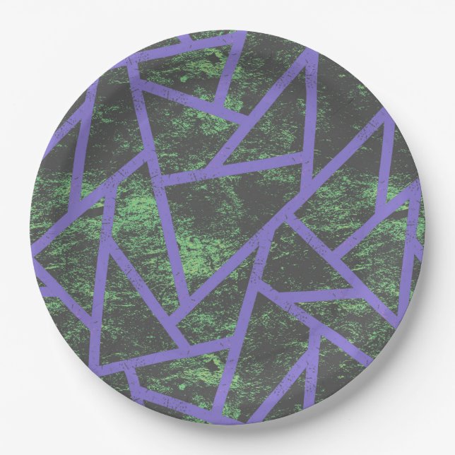 Violett und grünes Mosaik Pappteller (Vorderseite)