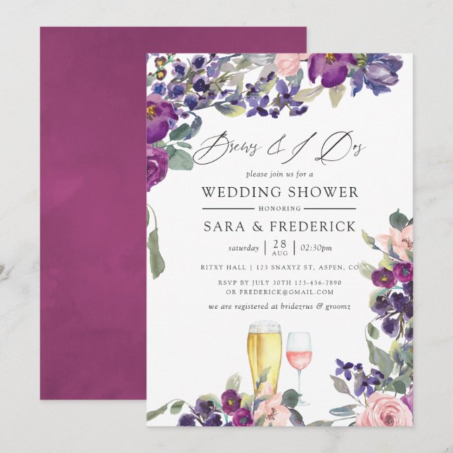 Violett und Pflaumenbrauen vor I Dosen Einladung (Vorne/Hinten)