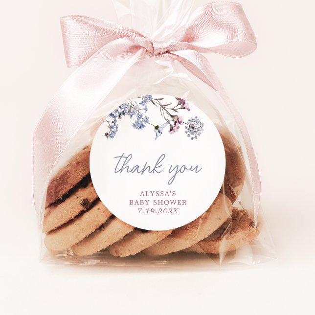 Violett Vintage Wildblume Kinderdusche Runder Aufkleber (Violet Vintage Wildflower Baby Shower Classic Round Sticker)