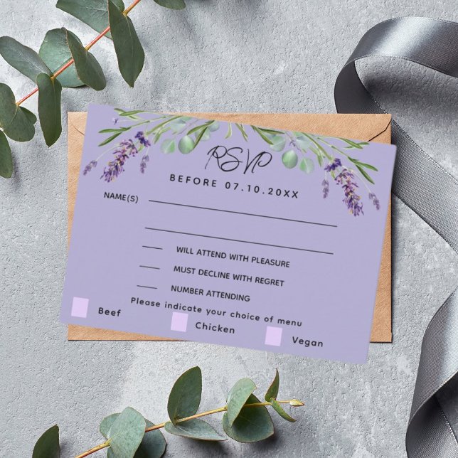 Violett Violett Hochzeitsmenü Antwort RSVP Karte (Von Creator hochgeladen)