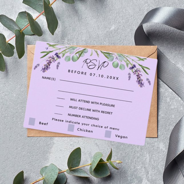 Violett Violett Hochzeitsmenü Antwort RSVP Karte (Von Creator hochgeladen)