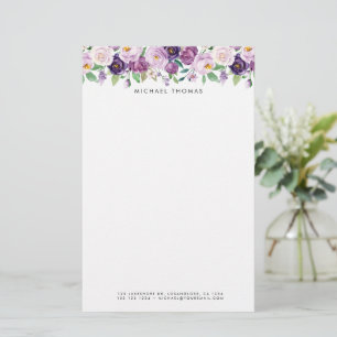 Violett-Violett Personalisierte Blumen Briefpapier