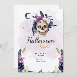 Violett Wasserfarbe Halloween-Party Gothic Skull Einladung