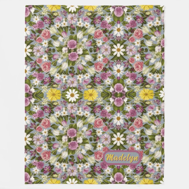 Violett Weiße und rosa Blume Fleecedecke (Vorderseite)