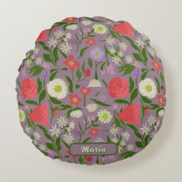 Violett Weiße und rosa Blume Rundes Kissen