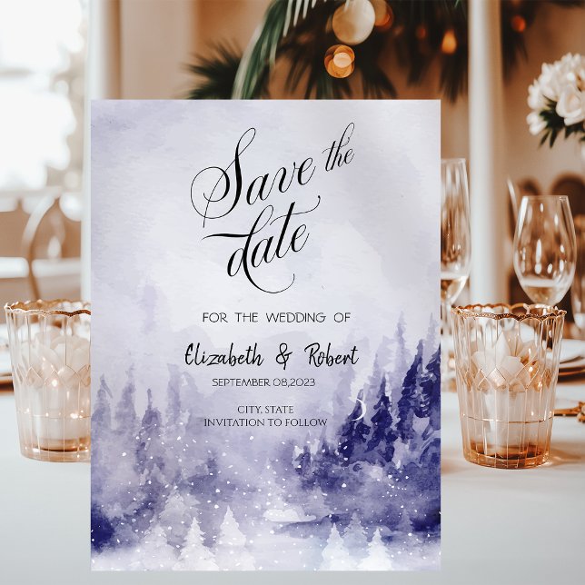 Violett Winterlandschaft Schnee Save the Date (Von Creator hochgeladen)
