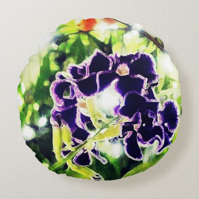 Violettblaue Blume sieht wie Ölmalerei aus Rundes Kissen (Vorderseite)