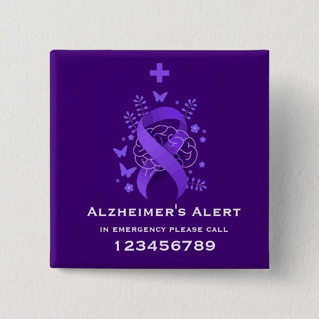 Violette Alzheimer-Krankheit-Warnung Button (Vorderseite)