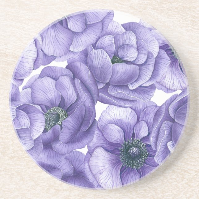 Violette Anemone Blume Aquarellmuster Getränkeuntersetzer (Vorne)