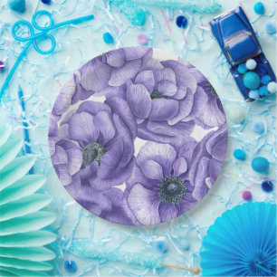 Violette Anemone Blume Aquarellmuster Pappteller