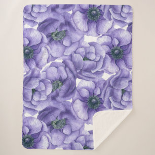 Violette Anemone Blume Aquarellmuster Sherpadecke