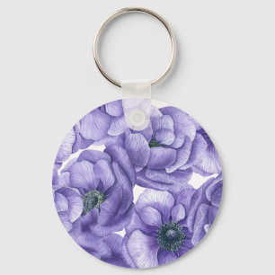 Violette Anemonen-Blumen Aquarell-Muster Schlüsselanhänger