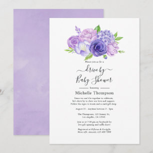 Violette Aquarell-Blumen-Drive-By-Baby-Shower Einladung