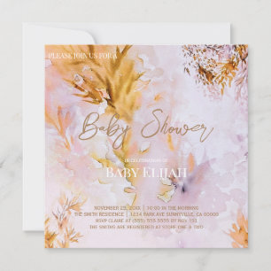 Violette Aquarell Herbstblätter Baby Shower Einladung