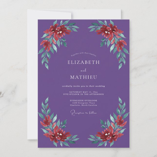 Violette bemalte Hochzeit Einladung (Vorderseite)