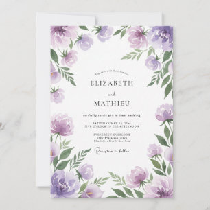 Violette bemalte Ranunculus-Hochzeit Einladung