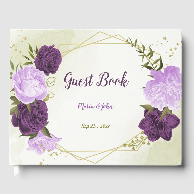 violette blühende grüne Blätter Gästebuch (Vorderseite)