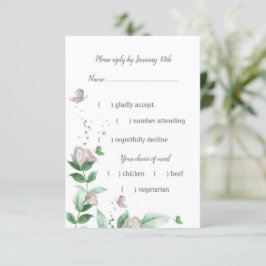 violette blühende grüne Blätter RSVP Karte