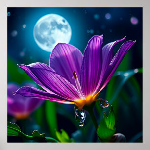 Violette Blume, von Mondlicht beleuchtet Poster