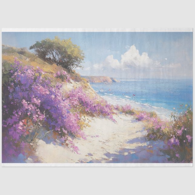 Violette Blumen am Strand Dekoupage Seidenpapier (Vorderseite)