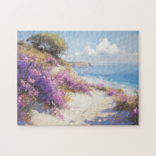 Violette Blumen am Strand Puzzle