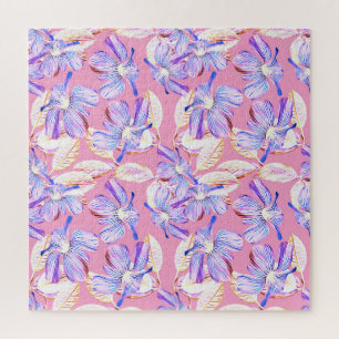 Violette Blumen: Aquarellfarbene Blumendekoration. Puzzle