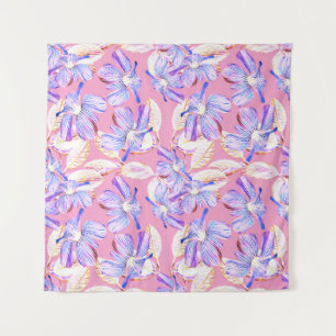 Violette Blumen: Aquarellfarbene Blumendekoration. Wandteppich