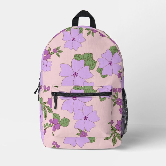 Violette Blumen, Blumenmuster, Muster von Blume Bedruckter Rucksack (Vorderseite)