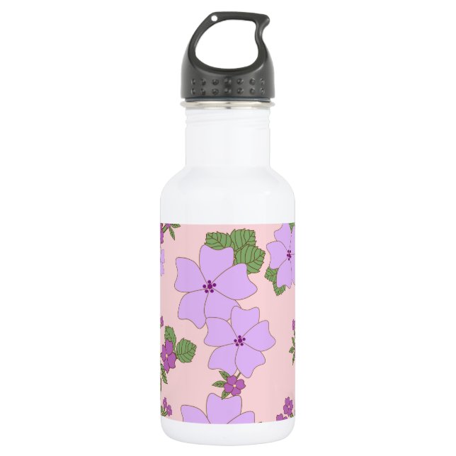 Violette Blumen, Blumenmuster, Muster von Blume Edelstahlflasche (Vorderseite)
