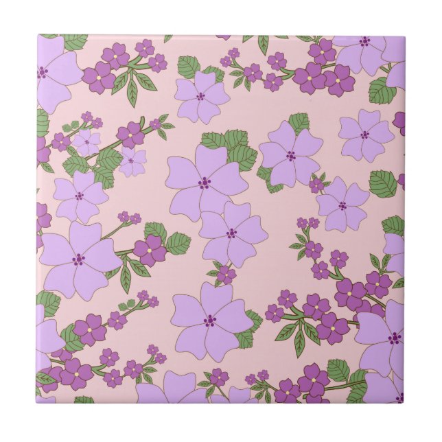 Violette Blumen, Blumenmuster, Muster von Blume Fliese (Vorderseite)