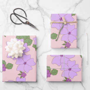 Violette Blumen, Blumenmuster, Muster von Blume Geschenkpapier Set